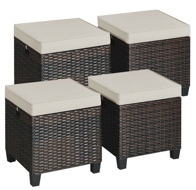 Rattan Beige Cushioned Outdoor Ottomans (Set of 4)