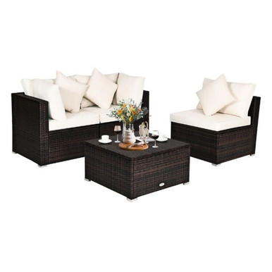 Rattan Outdoor Loveseat, Armless Chair and Table Set