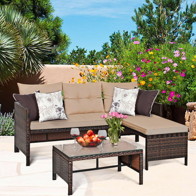 Patio Rattan Wicker Conversation Sofa Set