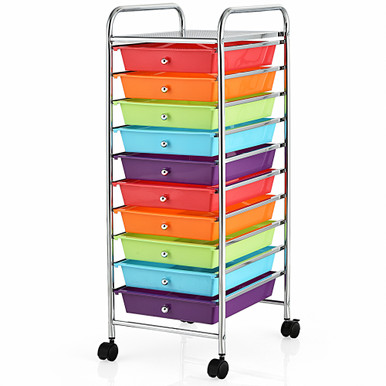 Rolling 10-Drawer Multicolored Storage Cart