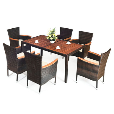 Rattan 7-Piece Patio Dining Set with Cushions
