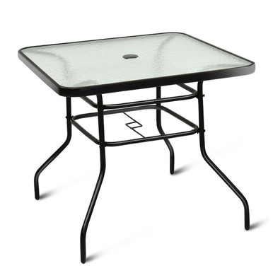 Square 32'' Steel Frame Tempered Glass Top Patio Table