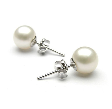 18k White Gold Plated 8mm Pearl Earrings