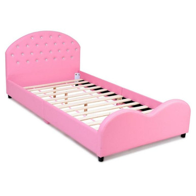 Pink Kids' Upholstered Platform Wooden Bed Frame