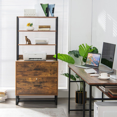 2-Drawer Letter Size Lateral File Cabinet with Lock and Bookshelf