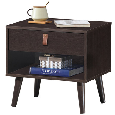 Mid-Century Style Nightstand with Drawer Storage Shelf