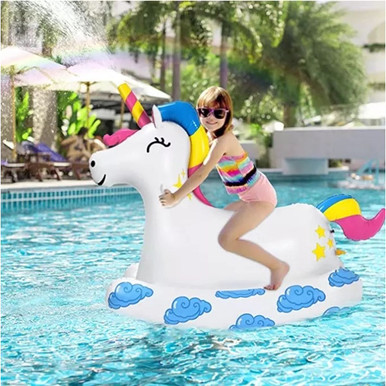 2-in-1 Giant Ride-on Unicorn Pool Float with Sprinkler