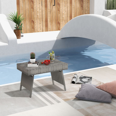 Folding PE Rattan Side Coffee Table Patio Garden Furniture