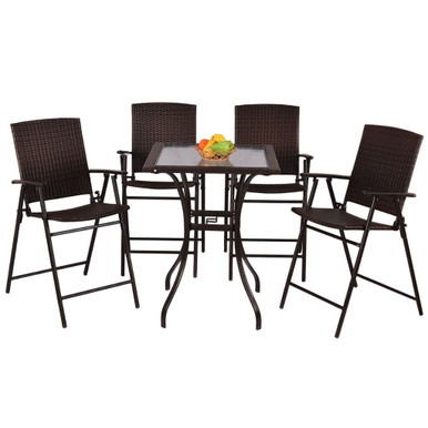 5-Piece Rattan and Glass Bar Height Dining Table Patio Set