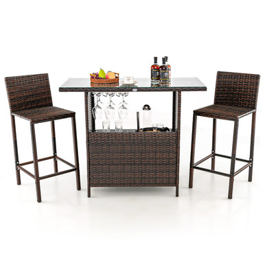 3-Piece Patio Wicker Bar Set