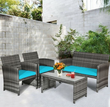4-Piece Gray Rattan Patio Furniture Set - SOLDOUT_PLACEHOLDER