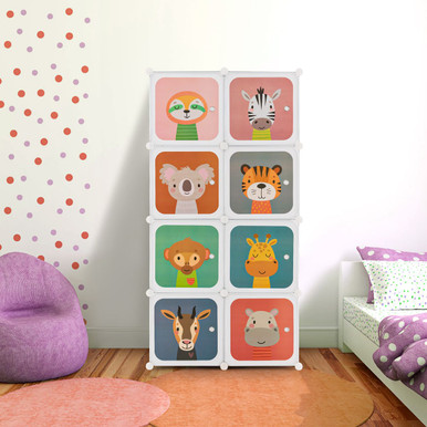 Kids' 8-Cube Wardrobe Closet with Hanging Section and Doors