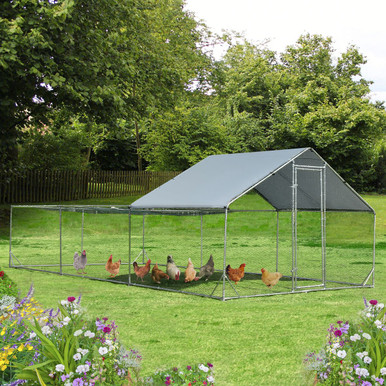 Goplus Large Metal Chicken Coop Walk-in Poultry Cage w/ Water-UV Cover