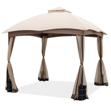 10 x 10-Foot Patio Double-Vent Gazebo with Privacy Netting & 4 Sandbags