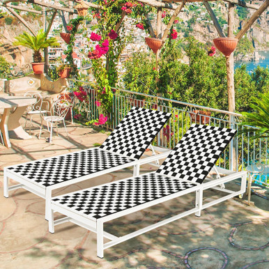 Outdoor Adjustable Patio Chaise Lounge Chair with Wheels & Sturdy Metal Frame