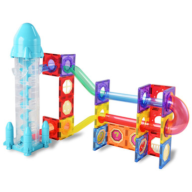 Magnetic Marble Run with Rocket Elevator by Magic Tiles® MagBuild™ - 72 Piece