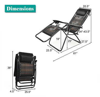 Zero Gravity Rattan Folding Lounge Chair - Mix Brown