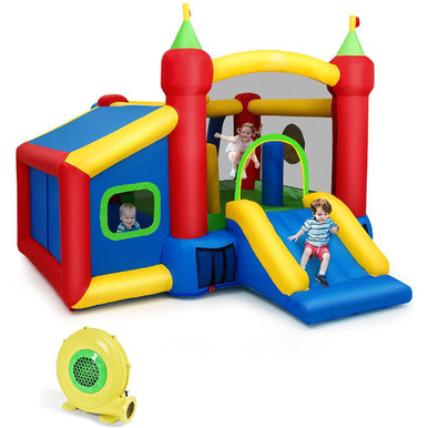 Kids' 7-in-1 Inflatable Bounce House Castle with Ocean Balls & Blower