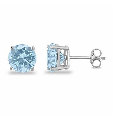 925 Sterling Silver Round Aquamarine Stud Earrings