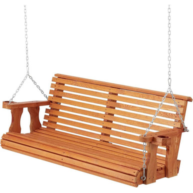 Photos - Canopy Swing YODOLLA 4.5-Foot Outdoor Wooden Porch Swing with Cupholders & Hanging Chai
