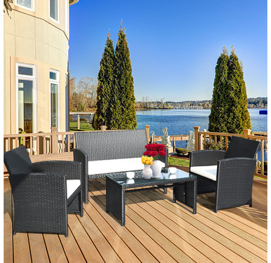 Rattan 4-Piece Loveseat & Chairs Patio Set