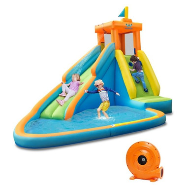 Inflatable Climbing Wall Splash Pool with Water Slide - Bounce House W/ 740W Blower