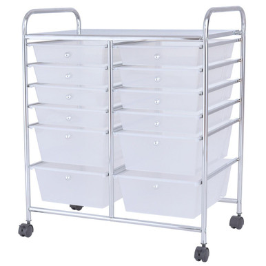 Semi-transparent 12-Drawer Rolling Cart