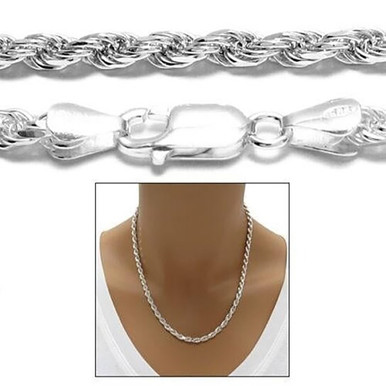 Authentic Italian Diamond-Cut 925 Sterling Silver Plated Rope Chain