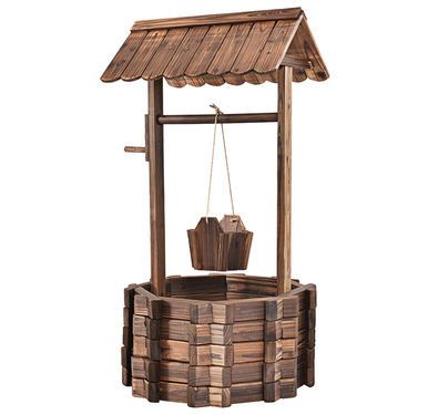 Wooden Wishing Well Bucket Planter for Outdoors