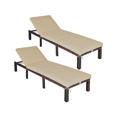 Patio Wicker Chaise Loungers with Adjustable Backrests (Set of 2)