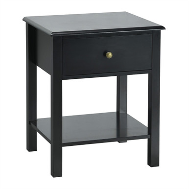 Single Drawer Classic Wood Nightstands (Set of 2) - Black