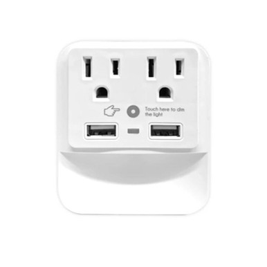 2 Outlet 2 USB Wall Plug with LED Light (1- to 4-Pack) - 2pk
