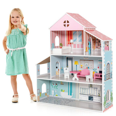 Kids' 3-Tier Toddler Doll House with Furniture