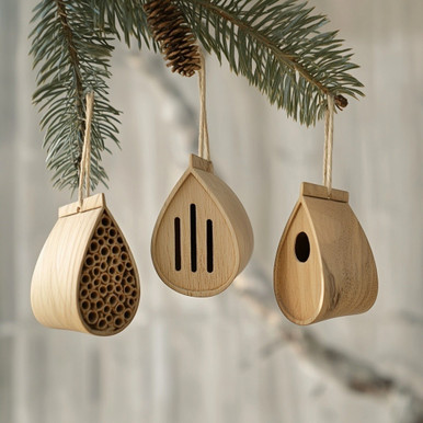 Handmade Wooden Pollinating Houses for Bees, Butterflies, and Birds