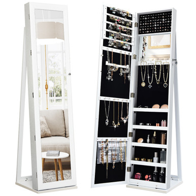 2-in-1 Jewelry Cabinet & Standing Mirror Lockable Storage Organizer