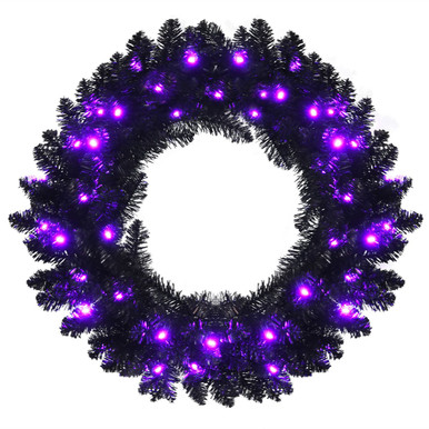 24-Inch Pre-Lit Halloween Wreath with 35 Purple LED Lights