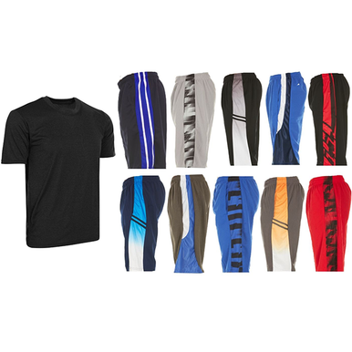 6-Piece Set: 5-Pack Men's Athletic Shorts and Performance T-Shirt - Small