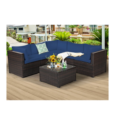 6-Piece Outdoor Patio Rattan Sectional Sofa Set