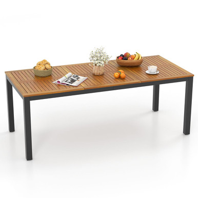 8-Person Outdoor 79-Inch Acacia Wood Patio Table with Umbrella Hole