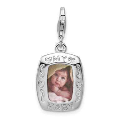 Sterling Silver Rhodium-Plated Polished 'My Baby' Frame Charm