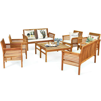 8-Piece Outdoor Acacia Wood Sofa Furniture Set