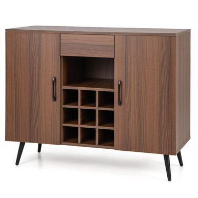 Mid-Century Modern Buffet Sideboard Server Cabinet with 9-Bottle Wine Rack
