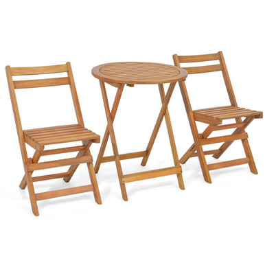 3-Piece Folding Patio Bistro Set with Slatted Tabletop