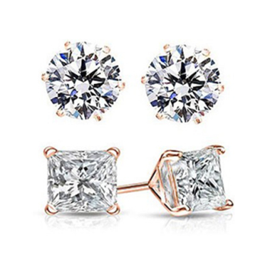 Round- and Princess-Cut Rose Gold Stud Earrings (2-Pair)