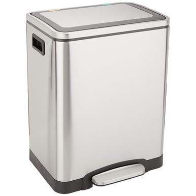 30L Dual Bin Stainless Steel Trash Can by Amazon Basics®, C-10049FM-30L