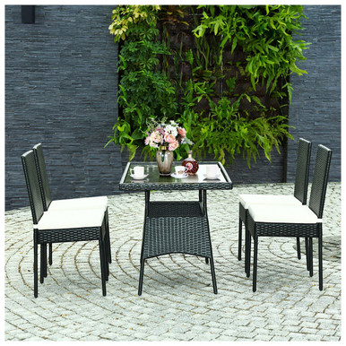 5-Piece Rattan Dining Set with Glass Table & High-Back Chair