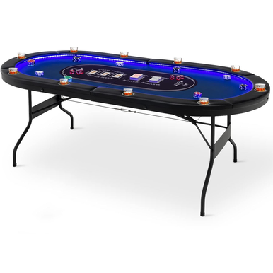Foldable 10-Player Poker Table with LED Lights and USB Ports