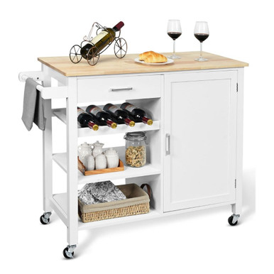 4-Tier Wood Kitchen Island/Rolling Serving Cart