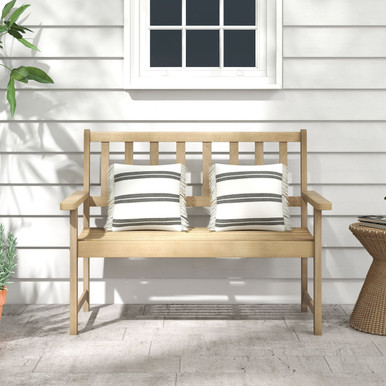 2-Person Outdoor Teak Wood Garden Bench with Backrest and Armrests
