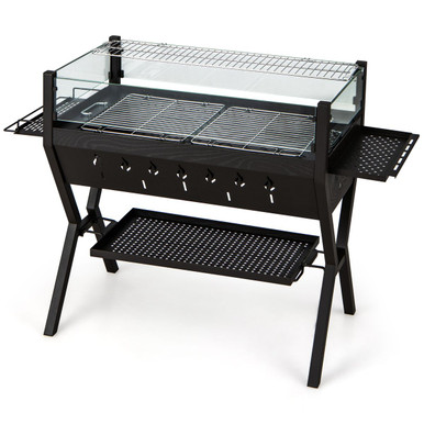 Stainless Steel BBQ Charcoal Grill with Wind Guard & Seasoning Racks